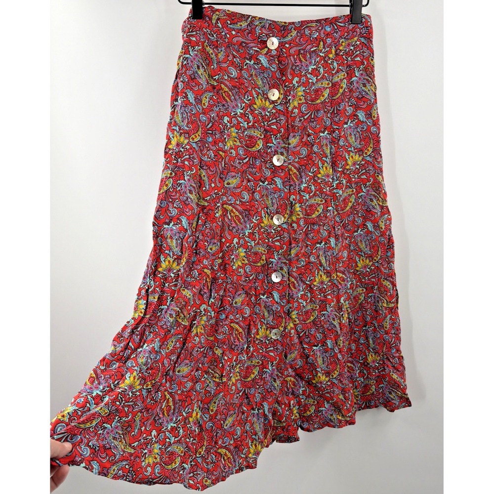 Loco Lindo Midi Skirt Paisley Small Womens Button Countryside Retro Boho Cottage